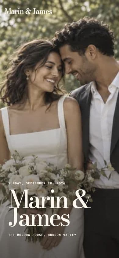Marin and James’s example wedding website with their own cover photo